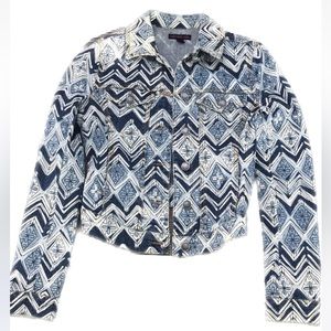 🎯Material Girl Cropped Denim Jacket Blue White Size XS